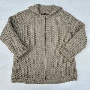 Daniele Fiesoli Beige Chunky Knit Wool Blend Zip Up Cardigan Sweater